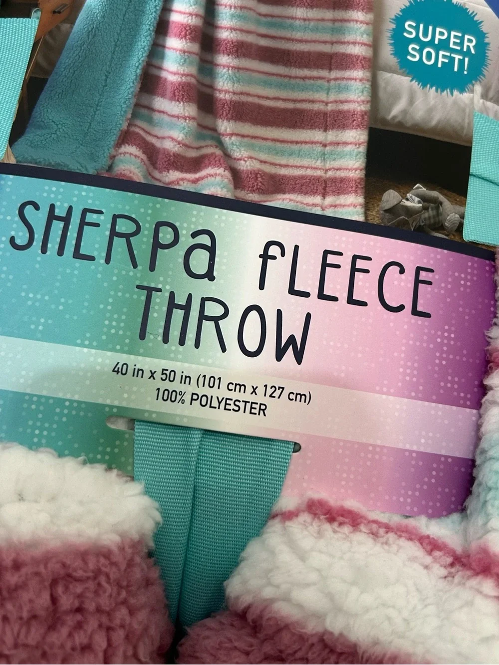 Life Comfort Kids Sherpa Fleece Throw Blanket Pink and Teal Super Soft 40x50in